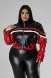 Embroidered Flame Stitching Motorcycle Leather Jacket with Lining