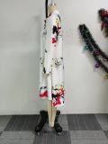 Loose Printed Long Sleeve Irregular Hem Shirt Dress