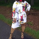 Loose Printed Long Sleeve Irregular Hem Shirt Dress