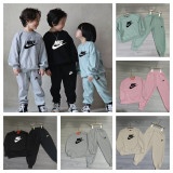 High Quality Cotton Children's Print O Neck Sweatshirt Pant Set