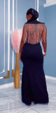 Solid Round Neck Open Back Rhinestone Slit Long Dress