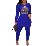Casual Offset Printing Costume Halloween Hem Slit Pant Set