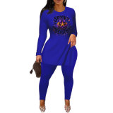 Casual Offset Printing Costume Halloween Hem Slit Pant Set