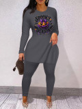 Casual Offset Printing Costume Halloween Hem Slit Pant Set