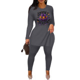Casual Offset Printing Costume Halloween Hem Slit Pant Set