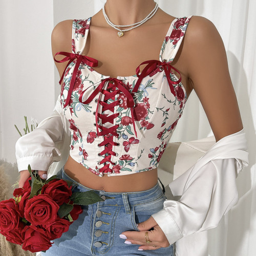 Floral Print Knot Shoulder Cami Top