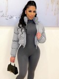 Puffer Jacket Cropped Zip Up Warm Quilted Winter Cotton-padded Coats