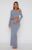 Drawstring Ruched Inclined Shoulder Skirt Sets