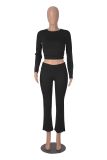 Women's 2 Piece Lounge Sets Cropped Top and Fold Over Flare Pants