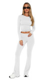 Women's 2 Piece Lounge Sets Cropped Top and Fold Over Flare Pants