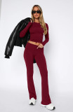 Women's 2 Piece Lounge Sets Cropped Top and Fold Over Flare Pants