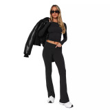 Women's 2 Piece Lounge Sets Cropped Top and Fold Over Flare Pants