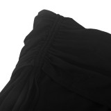 Drawstring Ruched Inclined Shoulder Skirt Sets