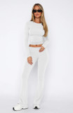 Women's 2 Piece Lounge Sets Cropped Top and Fold Over Flare Pants