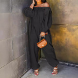 Women's Elastic Outfits Casual Off Shoulder One Piece Jumpsuit with Pockets