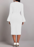 Floral Print Flare Sleeve Elegant Crew Neck Sheath Dress