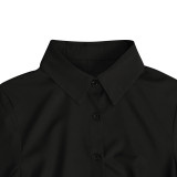 Sexy Button Down Shirt V Neck Side Split Irregular Hem Long Blouse