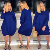 Solid Color Bubble Skirt Long Sleeve Lantern Dress