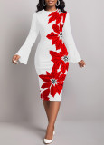 Floral Print Flare Sleeve Elegant Crew Neck Sheath Dress