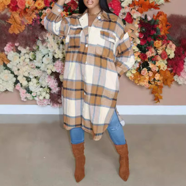 Casual Long Sleeve Coat Plaid Oversized Shirt