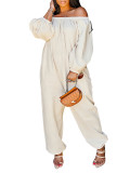 Women's Elastic Outfits Casual Off Shoulder One Piece Jumpsuit with Pockets
