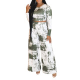 Casual Striped Printed Top & Wide-Leg Pants Set