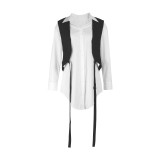 White False Two Piece Long Sleeve Shirt Dress