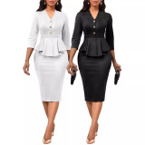 Peplum Bodycon 3/4 Sleeve Crew Neck Office Business Party Pencil Dress