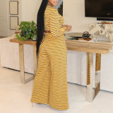 Casual Striped Printed Top & Wide-Leg Pants Set