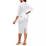 Peplum Bodycon 3/4 Sleeve Crew Neck Office Business Party Pencil Dress