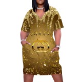 1 Piece Custom Casual Digital Printing Short Sleeve V Neck Plus Size Midi Dress