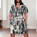1 Piece Custom Casual Digital Printing V Neck Plus Size Midi Dress