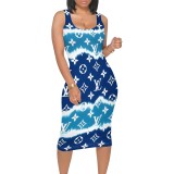 1 Piece Custom Casual Digital Printing U Neck Sleeveless Midi Dress