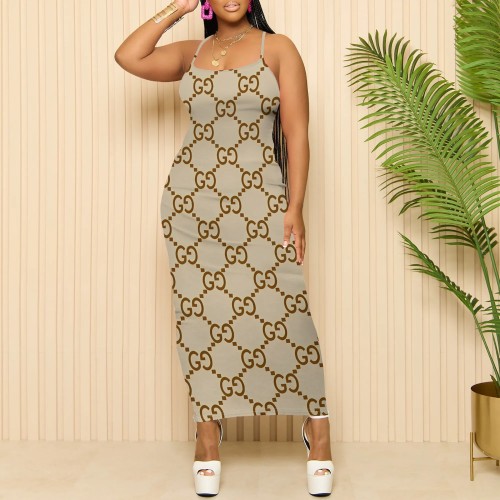 1 Piece Custom Casual Digital Printing Straps Long Dress