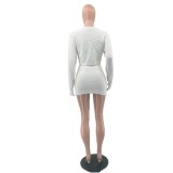 Sexy Embroidered Long Sleeve Knitted Sweater Crop Top Mini Skirt