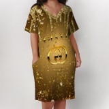 1 Piece Custom Casual Digital Printing Short Sleeve V Neck Plus Size Midi Dress