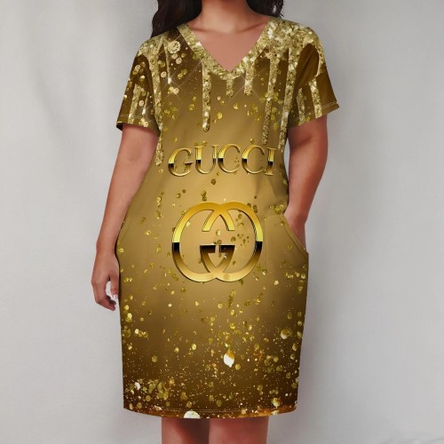 1 Piece Custom Casual Digital Printing Short Sleeve V Neck Plus Size Midi Dress