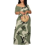 1 Piece Custom Casual Digital Printing Long Sleeve V Neck Maxi Dress