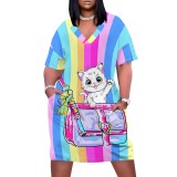 1 Piece Custom Casual Digital Printing V Neck Plus Size Midi Dress