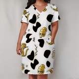 1 Piece Custom Casual Digital Printing V Neck Plus Size Midi Dress
