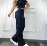 Women Pocket Solid Cargo Pants