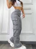 Women Pocket Solid Cargo Pants