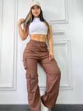 Women Pocket Solid Cargo Pants