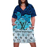 1 Piece Custom Casual Digital Printing V Neck Plus Size Midi Dress