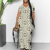 1 Piece Custom Casual Digital Printing V Neck Long Dress