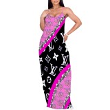 1 Piece Custom Casual Digital Printing Straps V Neck Long Dress