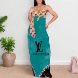 1 Piece Custom Casual Digital Printing Straps V Neck Long Dress