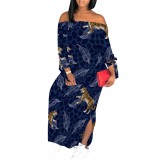 1 Piece Custom Casual Digital Printing Off Shoulder Slit Maxi Dresses
