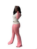 Solid Contrast Color Fleece High Waist Stacked Trousers Set