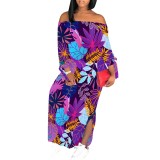 1 Piece Custom Casual Digital Printing Off Shoulder Slit Maxi Dresses
